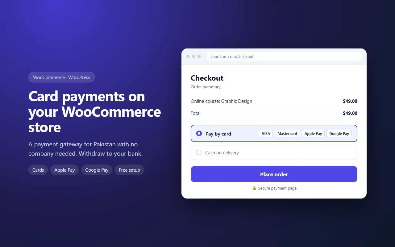 WooCommerce payment gateway in Pakistan: checkout with card, Apple Pay and Google Pay